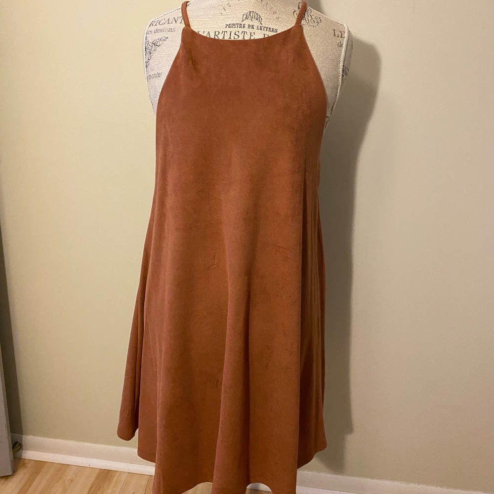 Suede spaghetti shift dress